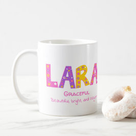 Lara meisjes naam betekent roze paarse bloemsterre koffiemok
