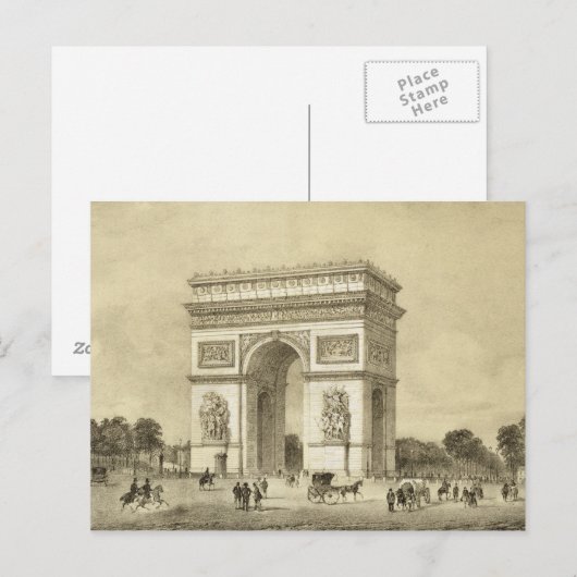 L'Arc de Triomphe, Parijs, gegraveerd door Auguste Briefkaart (Voorkant / Achterkant)