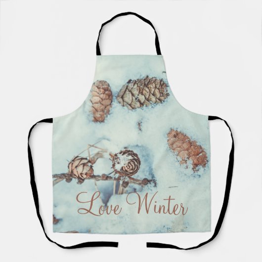 Larch kegels op de verse blauwe sneeuw schort (Voorkant)