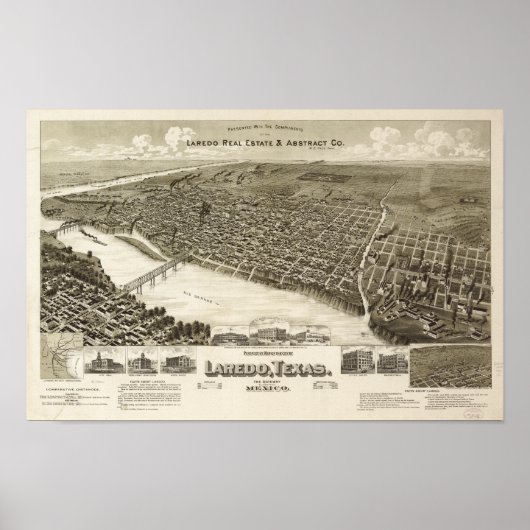 Laredo Texas 1892 Antiek Panorama Poster (Voorkant)