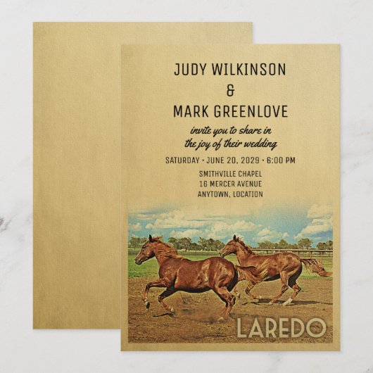 Laredo Texas Wedding Invitation Horses Kaart (Voorkant / Achterkant)