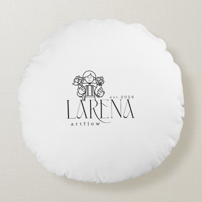 LARENA Artflow – Bloemig Logo Embleem Rond Kussen (Voorkant)