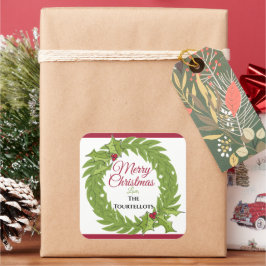 Large 3-Inch Personalized Christmas Wreath Square Vierkante Sticker