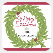 Large 3-Inch Personalized Christmas Wreath Square Vierkante Sticker (Voorkant)