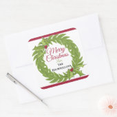 Large 3-Inch Personalized Christmas Wreath Square Vierkante Sticker (Envelop)