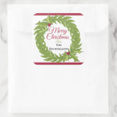 Large 3-Inch Personalized Christmas Wreath Square Vierkante Sticker (Tas)