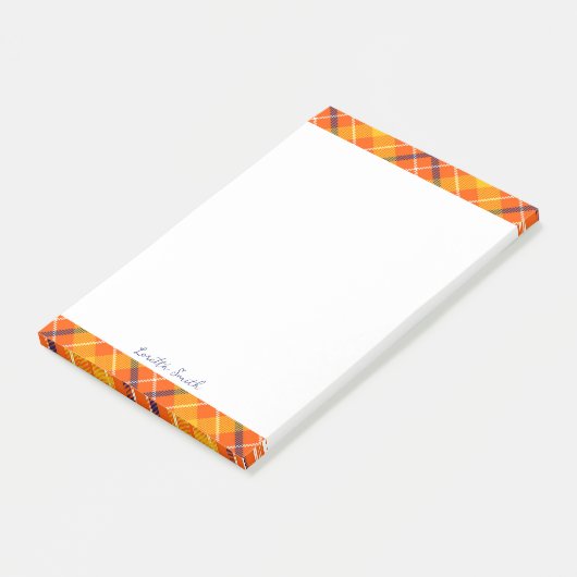 Large 4x6 Custom Fall Orange Gingham Plaid Pattern Post-it® Notes (Schuin)
