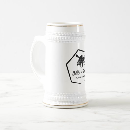 Large 65cl white jug with our black bee emblem bierpul (Voorkant links)