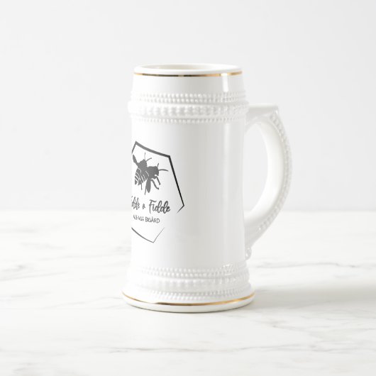 Large 65cl white jug with our black bee emblem bierpul (Voorkant rechts)