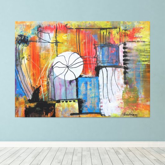 Large Abstract Acrylic Painting Canvas Afdruk (Insitu (Houten vloer))