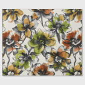 Large Abstract Alcohol Wash Pen and Ink Flowers Cadeaupapier (Vlak)