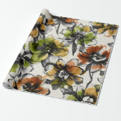 Large Abstract Alcohol Wash Pen and Ink Flowers Cadeaupapier (Uitgerold)