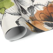 Large Abstract Alcohol Wash Pen and Ink Flowers Cadeaupapier (Rol Hoek)