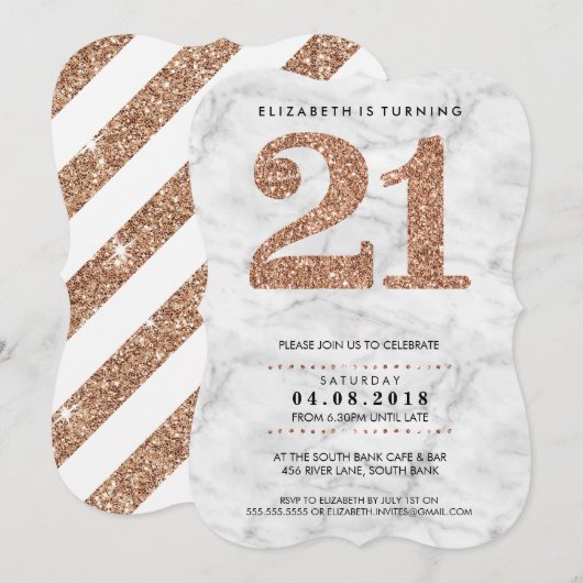 LARGE AGE NUMBER marble cool 21 rose gold glitter Kaart (Voorkant / Achterkant)