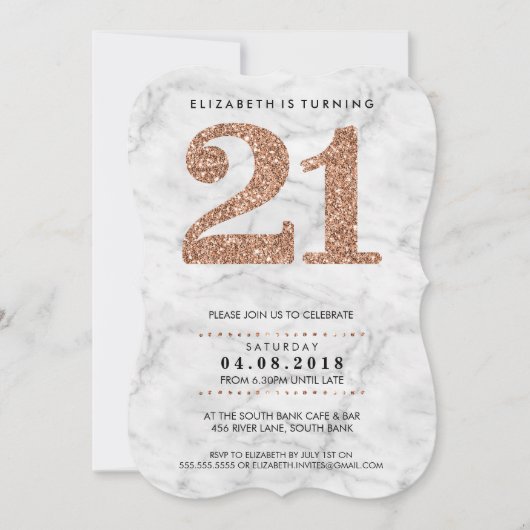 LARGE AGE NUMBER marble cool 21 rose gold glitter Kaart (Voorkant)