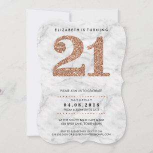 LARGE AGE NUMBER marble cool 21 rose gold glitter Kaart