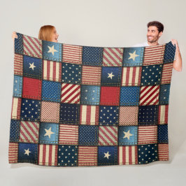 Large Americana Patchwork Afbeelding Fleece Deken