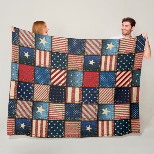 Large Americana Patchwork Afbeelding Fleece Deken (In situ)