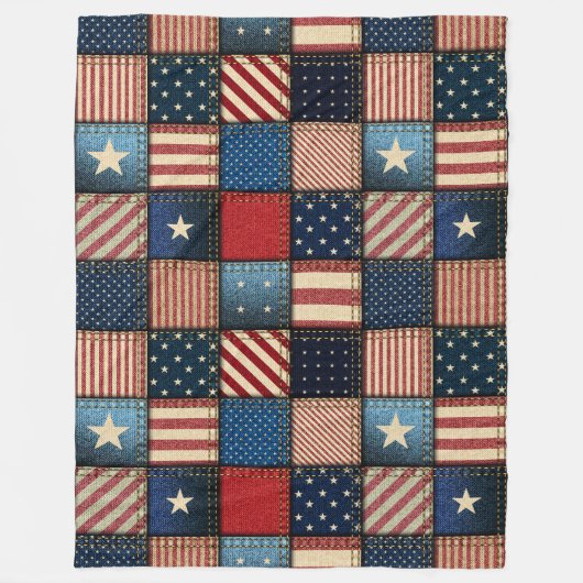 Large Americana Patchwork Afbeelding Fleece Deken (Voorkant)