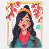 Large Autumn Girl Fleece Blanket – Cozy Oversized  (Voorkant)