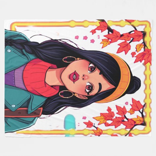Large Autumn Girl Fleece Blanket – Cozy Oversized  (Voorkant (Horizontaal))