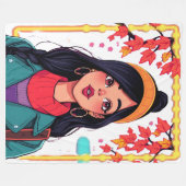 Large Autumn Girl Fleece Blanket – Cozy Oversized  Deken (Voorkant (Horizontaal))