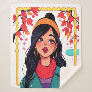 Large Autumn Girl Sherpa Blanket – Cozy Oversized  Sherpa Deken