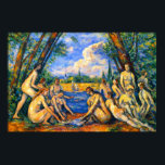 Large Bathers by Paul Cezanne Poster<br><div class="desc">Paul Cezanne’s Large Bathers is one of the most celebrated masterpieces of modern art. This striking painting brings together a group of figures in a tranquil outdoor setting, framed by tall trees and a luminous sky. With its bold brushwork, rich blue and golden tones, and carefully balanced composition, the artwork...</div>