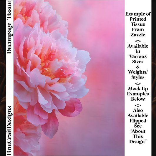 Large Beautiful Pink Peony Flower EY9L Decoupage Tissuepapier