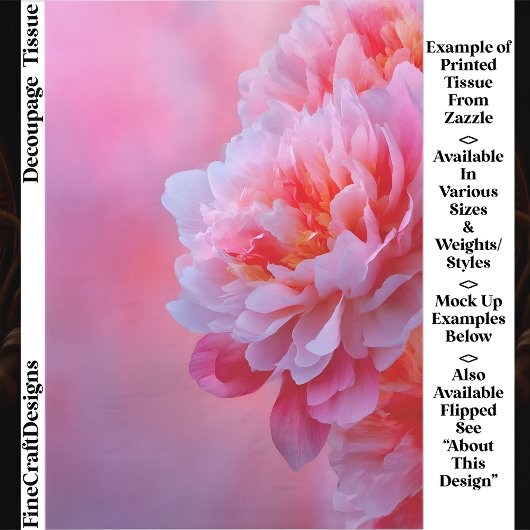Large Beautiful Pink Peony Flower EY9R Decoupage Tissuepapier