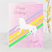 Large Birthday Girl's Unicorn Personalized Card Kaart (Gele Bloem)
