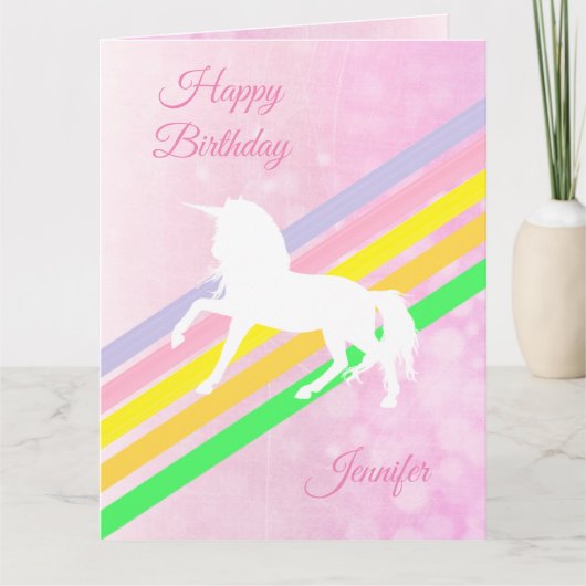 Large Birthday Girl's Unicorn Personalized Card Kaart (Voorkant)