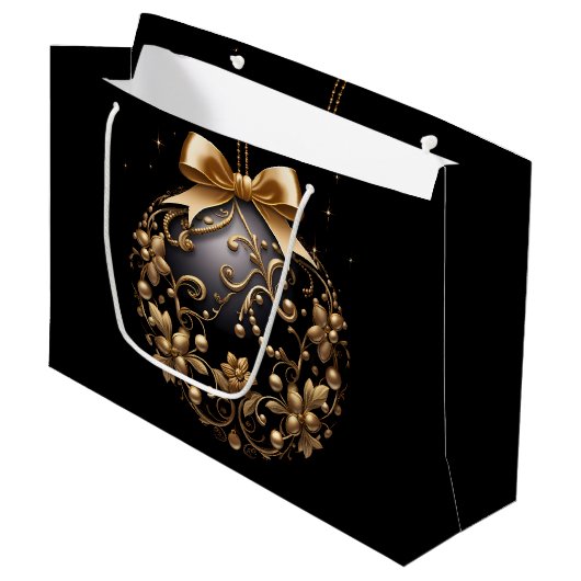 LARGE BLACK & GOLD CHRISTMAS ORNAMENT GROOT CADEAUZAKJE (Voorkant Gekanteld)