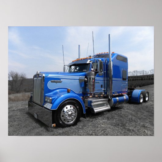 Large Blue Kenworth W900L Poster (Voorkant)