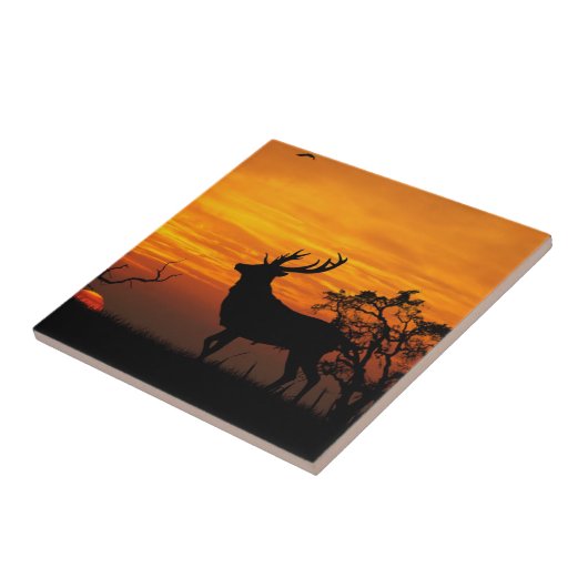 Large Buck Silhouette bij Sunset Tegeltje (Zijkant)