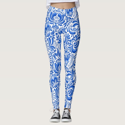 Large China blue and white pattern Leggings (Voorkant)