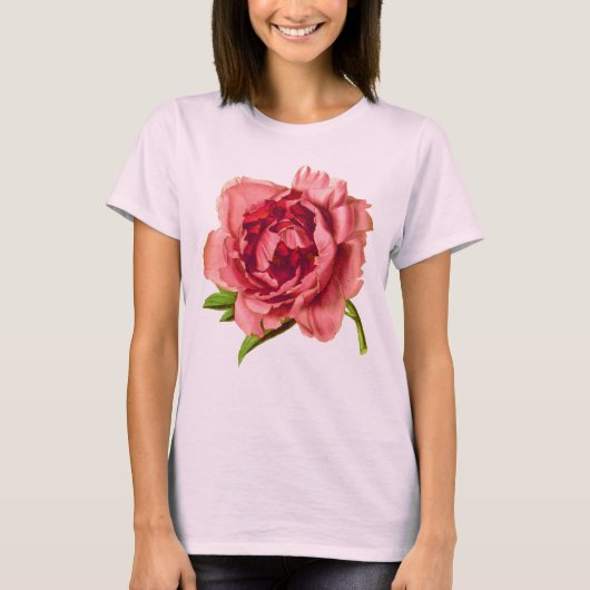 Large Coral Pink Peony Blossom T-shirt (Voorkant)