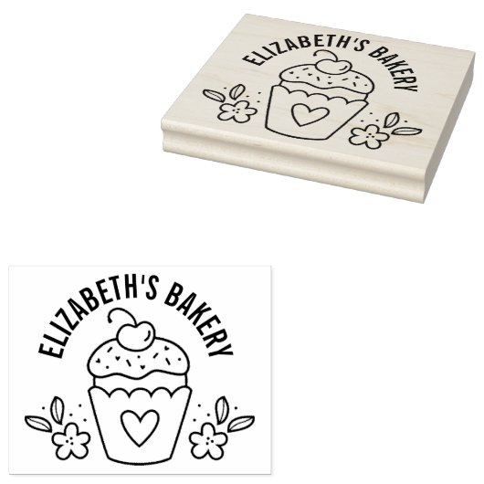 Large Cute Homemade Bakery Logo Cupcake Rubberstempel (Gestempeld)