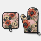 Large Florals Rich Rust, Deep Purple, Cream Ovenwant & Pannenlap Set (Voorkant)