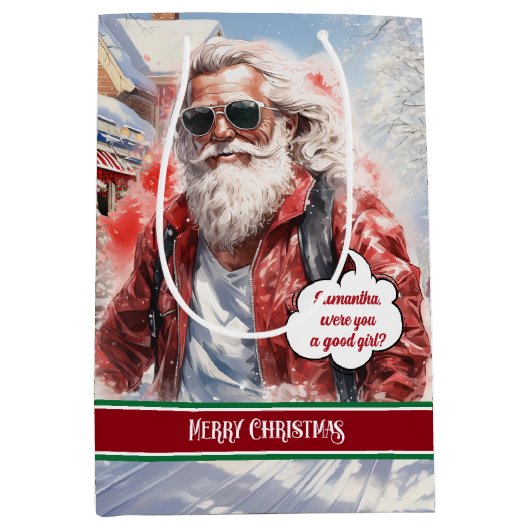 Large Gift Bag Funny Santa Personalized Accent Medium Cadeauzakje (Voorkant)