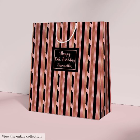 Large Gift Bag Rose Gold Glitter 16th Birthday  Medium Cadeauzakje