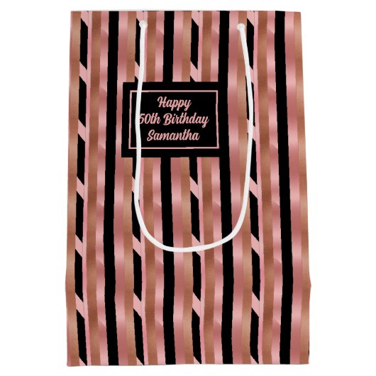 Large Gift Bag Rose Gold Glitter 16th Birthday  Medium Cadeauzakje (Achterkant)