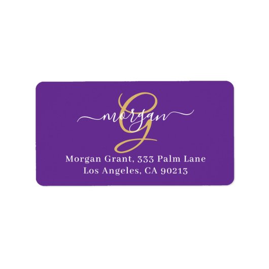 Large Gold Monogram, White Script Name, Purple Etiket (Voorkant)