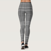 Large Grayscale White Line Tartan Plaid Leggings (Achterkant)
