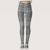 Large Grayscale White Line Tartan Plaid Leggings (Voorkant)