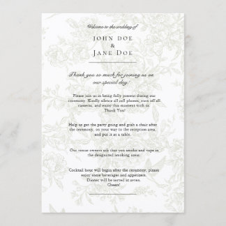 Large Green Floral Wedding Program Programmakaart