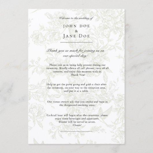 Large Green Floral Wedding Program Programmakaart (Voorkant)