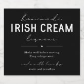Large Homemade Irish Cream Liqueur Bottle Label Likeurfles Etiket (Enkel label)