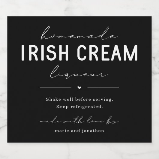 Large Homemade Irish Cream Liqueur Bottle Label Likeurfles Etiket (Enkel label)