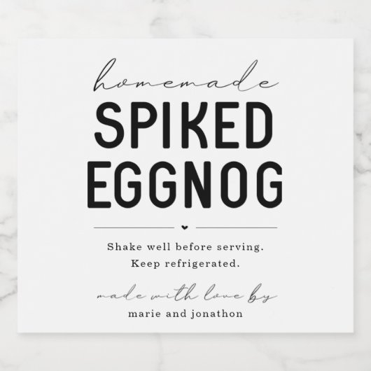 Large Homemade Spiked Eggnog Bottle Label Likeurfles Etiket (Enkel label)